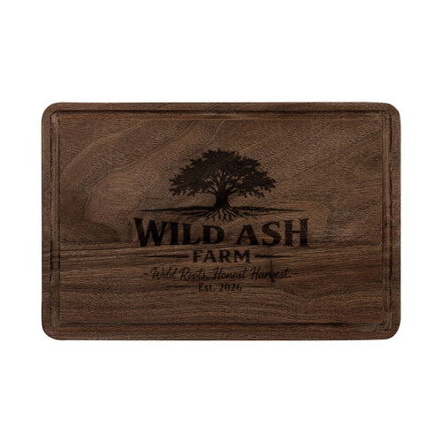 Engraved Wooden Cutting Board – Personalized Farmhouse 'Wild Ash Farm' Charcuterie & Serving Board