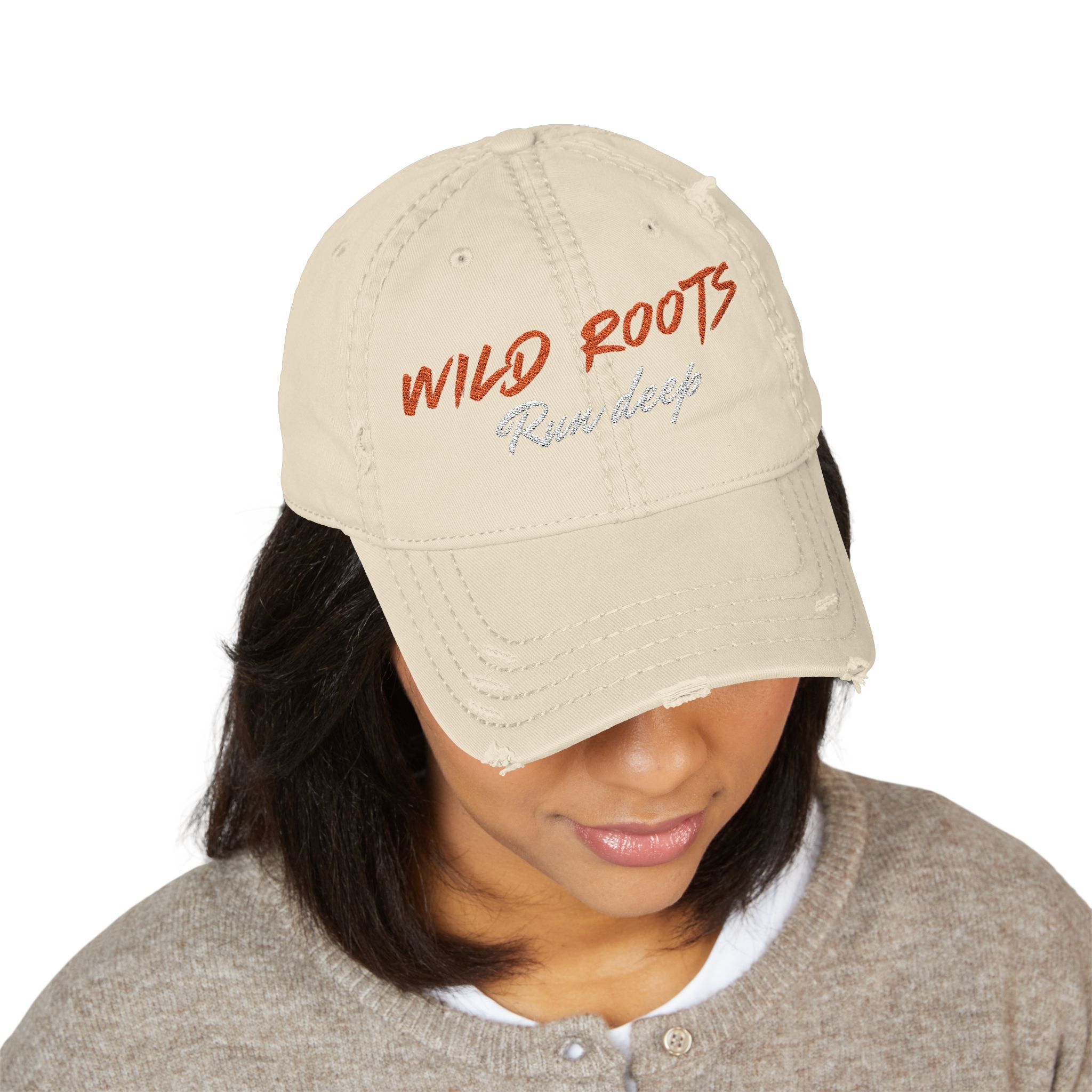 Distressed Dad Hat — "Wild Roots" Embroidered Baseball Cap