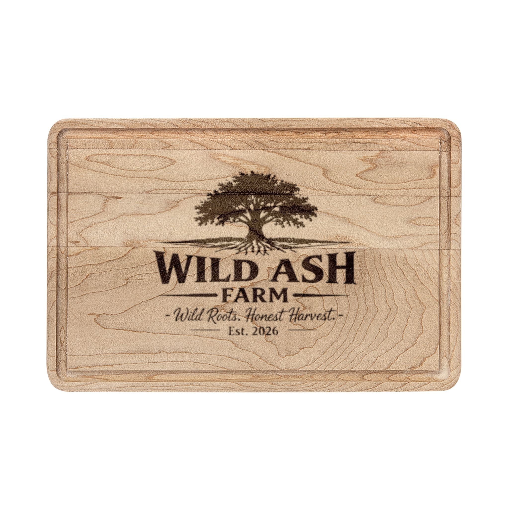 Engraved Wooden Cutting Board – Personalized Farmhouse 'Wild Ash Farm' Charcuterie & Serving Board