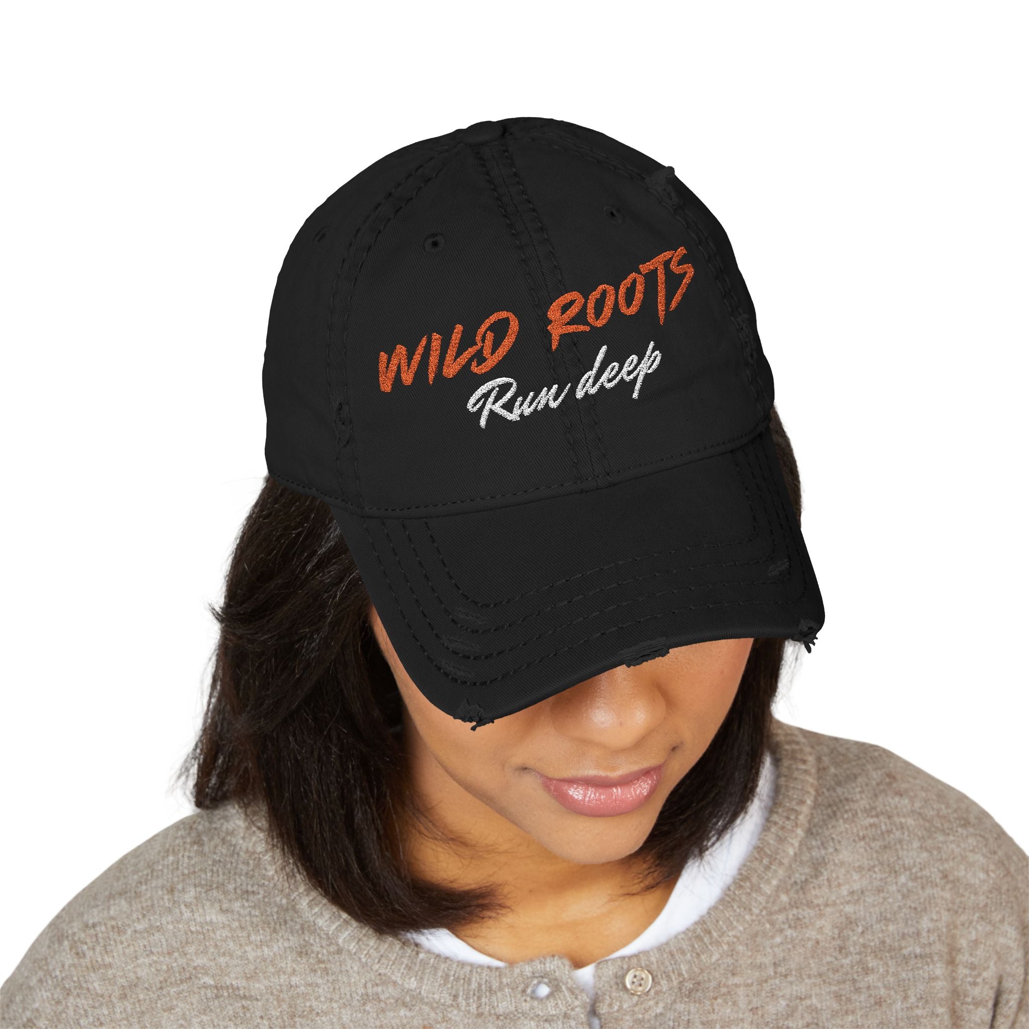 Distressed Dad Hat — "Wild Roots" Embroidered Baseball Cap