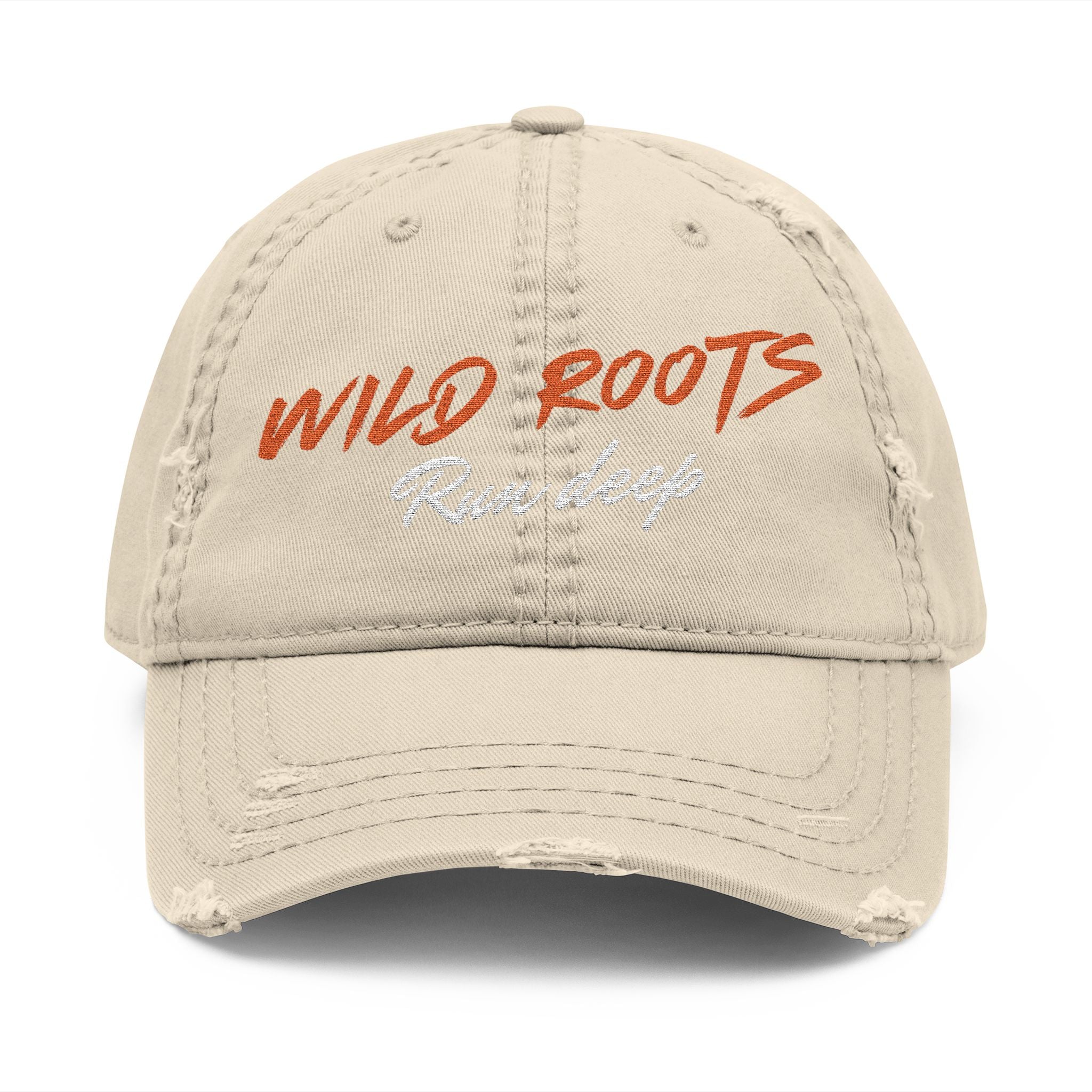 Distressed Dad Hat — "Wild Roots" Embroidered Baseball Cap
